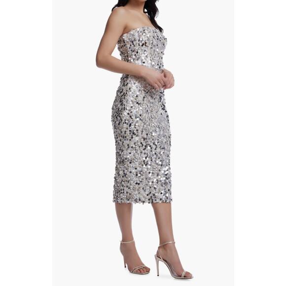 Dress The Population Viviana Silver Sequin Strapless Sheath Cocktail Dress Sz XL - Picture 13 of 14